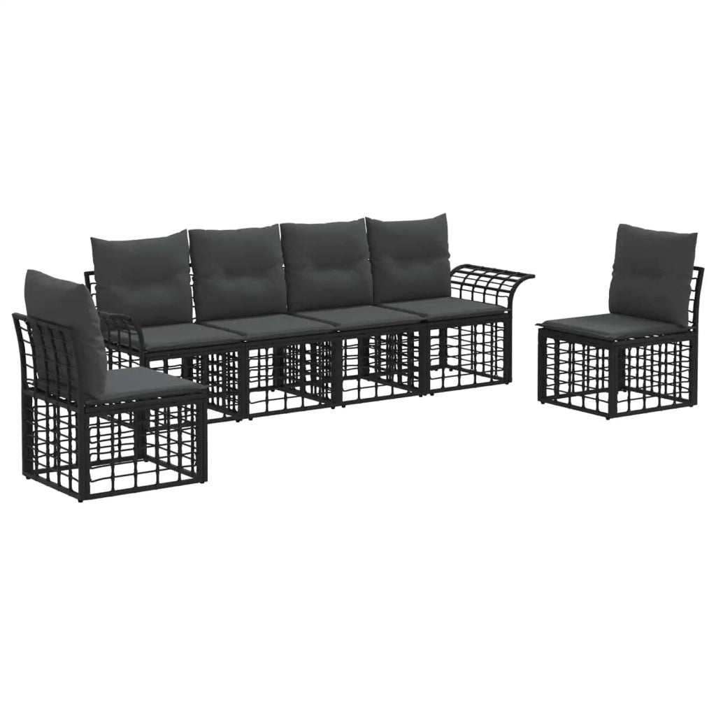 Set di divani da esterno 6 pcs Nero e Grigio scuro Poliestere