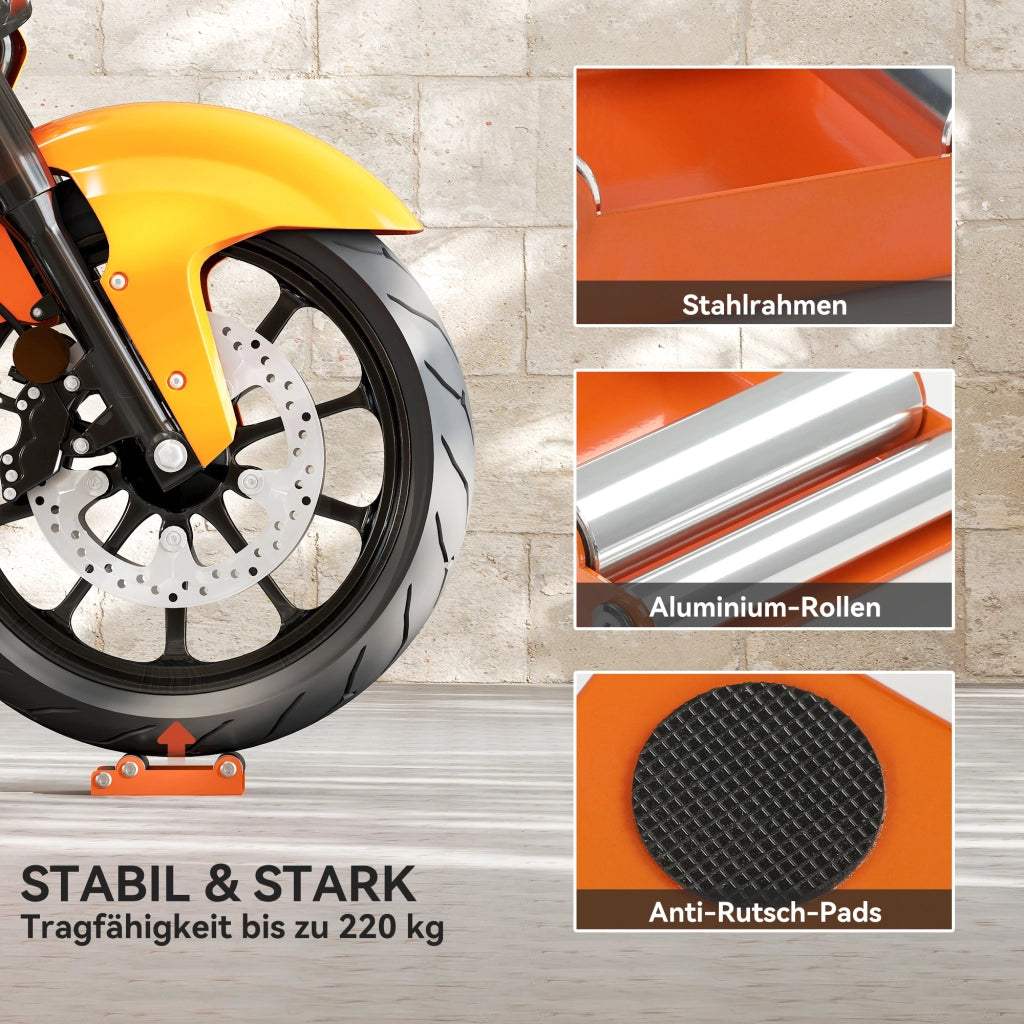 Cavalletto per pulizia moto con rulli girevoli ¨C Xylo ¨C Arancione, capacit¨¤ <220 kg