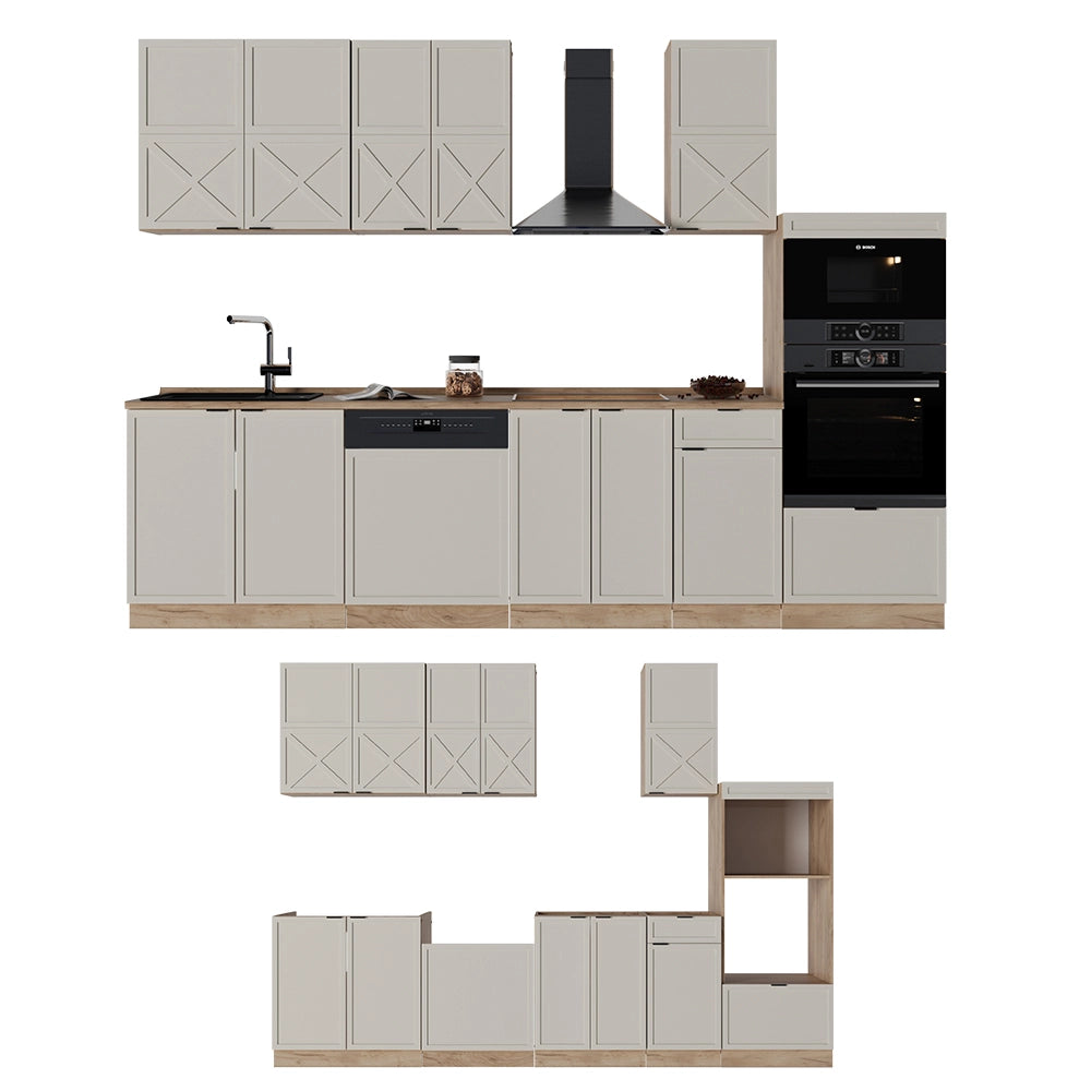Vicco Cucina componibile Grigio/beige/rovere dorato 300 cm con armadio alto, PL Antracite