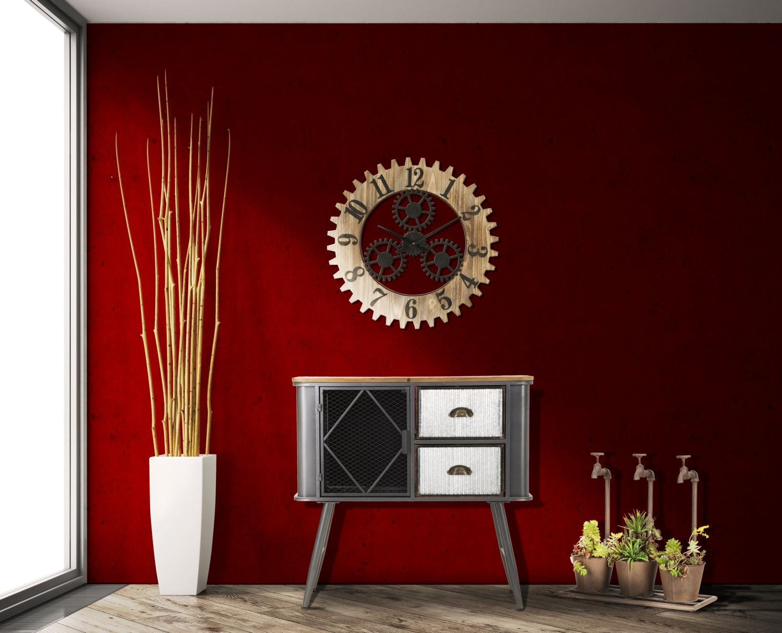 Orologio da Muro Ingranaggio Plus Ø60x4 cm in Ferro e MDF Nero