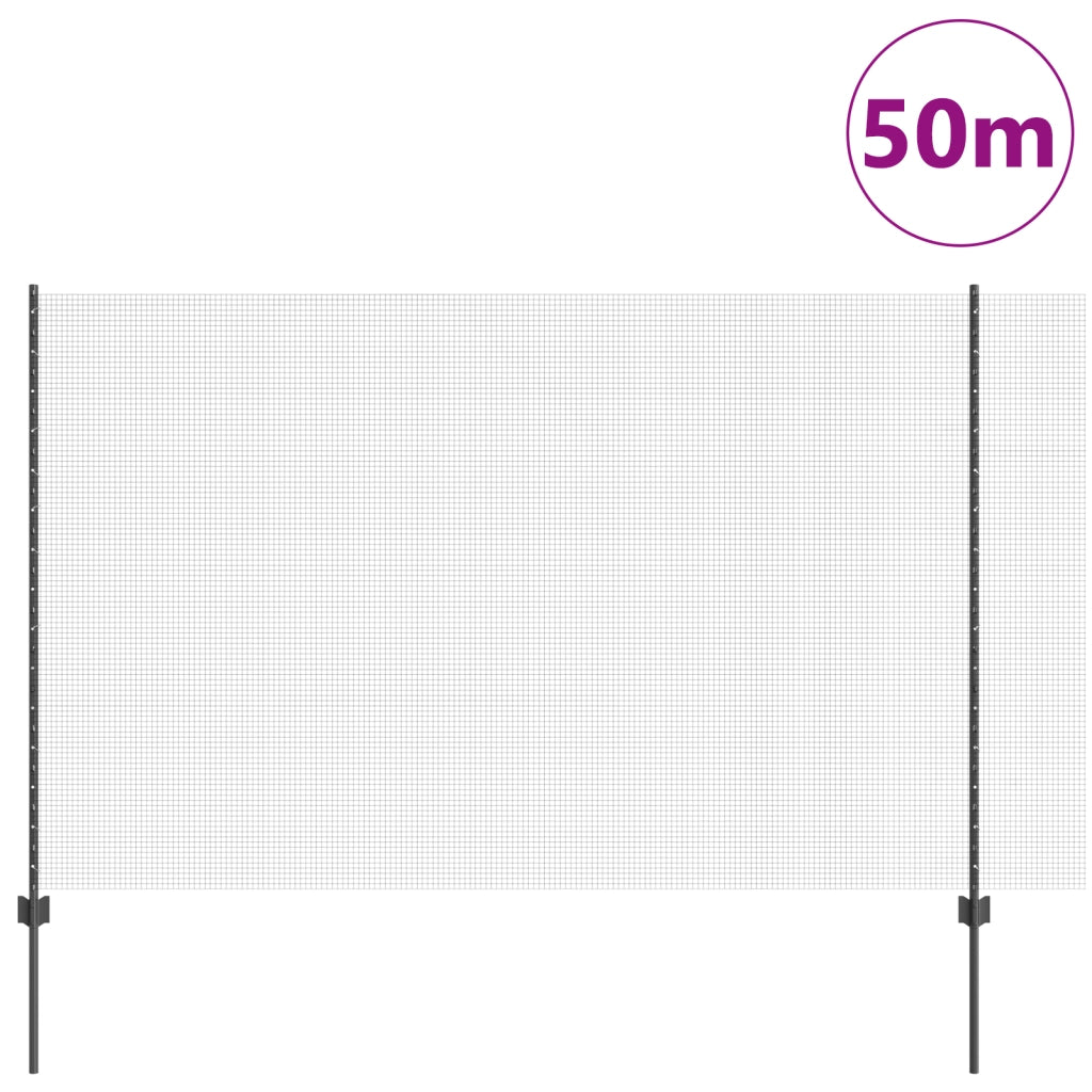 Recinzione in Filo Saldato con 44 Post U Grigi 1.5x50 m Acciaio