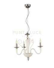 LAMPADARIO DEBUSSY 3 LUCI BIANCO SATINATO CROMO ATTACCO E14 D.50CM