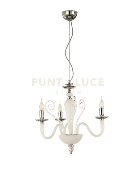 LAMPADARIO DEBUSSY 3 LUCI BIANCO SATINATO CROMO ATTACCO E14 D.50CM