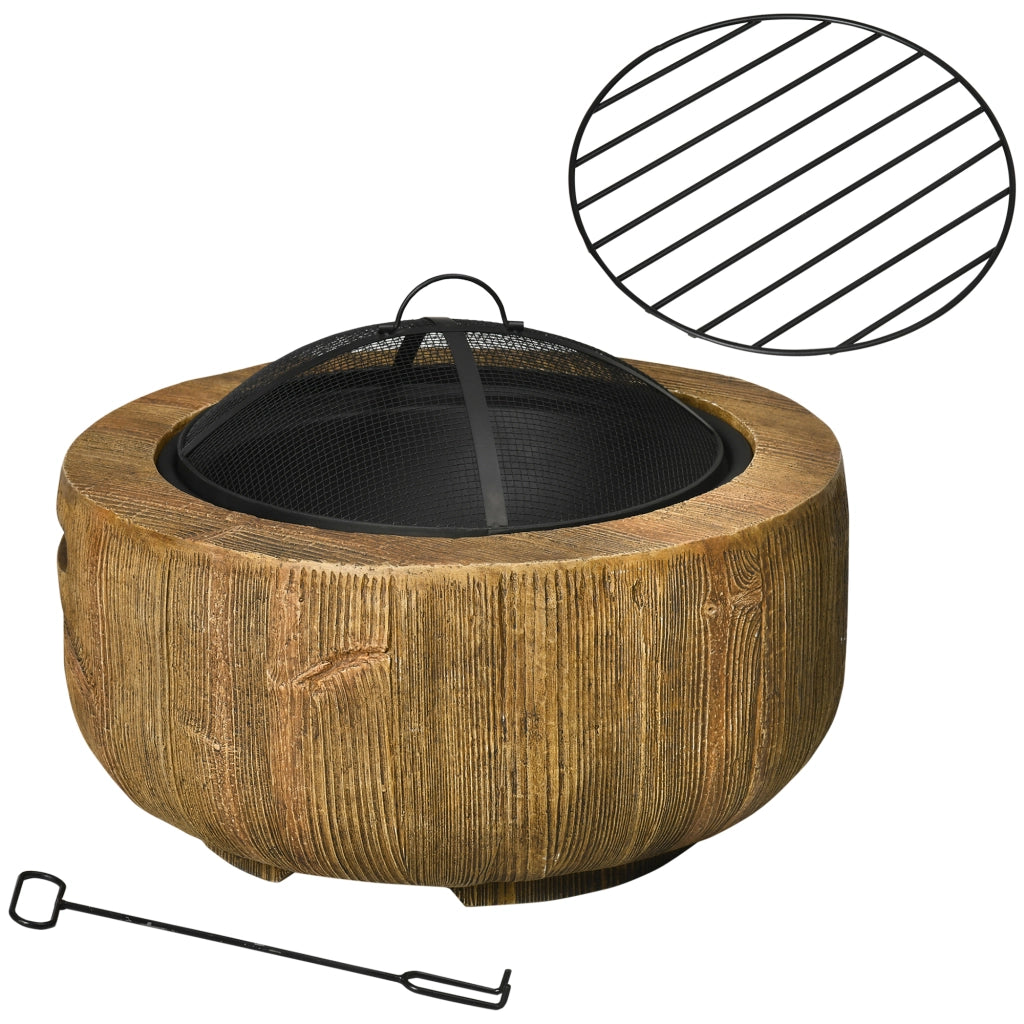 Braciere da esterno a forma di ceppo con coperchio e attizzatoio, struttura in metallo, Ø61,5 x 39 cm, marrone