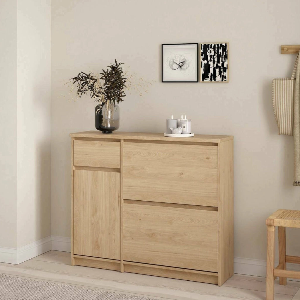Scarpiera Todd, Mobile portascarpe, Armadio da ingresso multiuso, Mobiletto per calzature, 109x32 h93 cm, Rovere