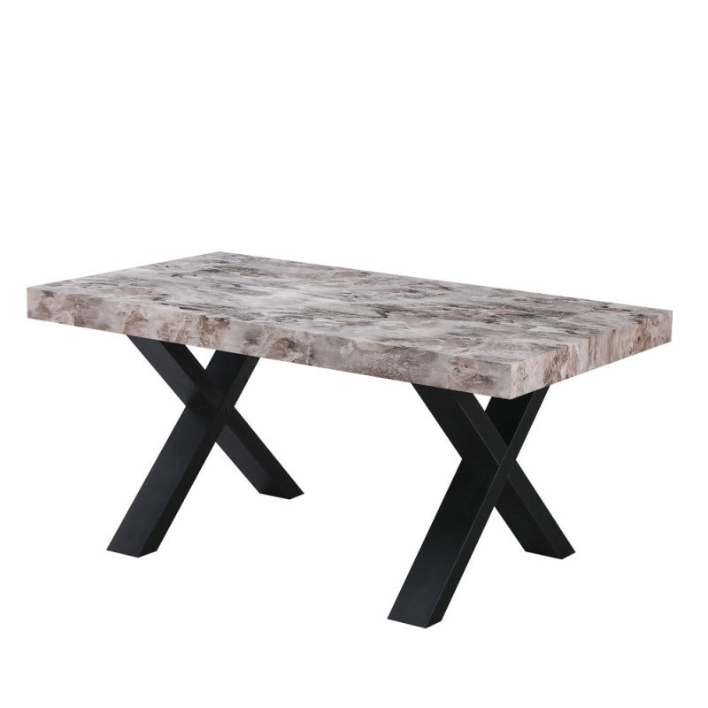 Tavolo allungabile Cindy con piano effetto marmo grigio e gambe nere