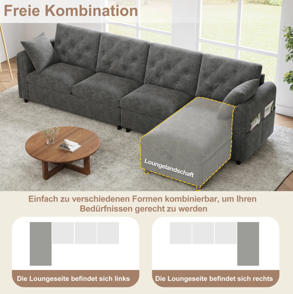 Divano angolare a L grigio con letto e contenitore 281x132 cm