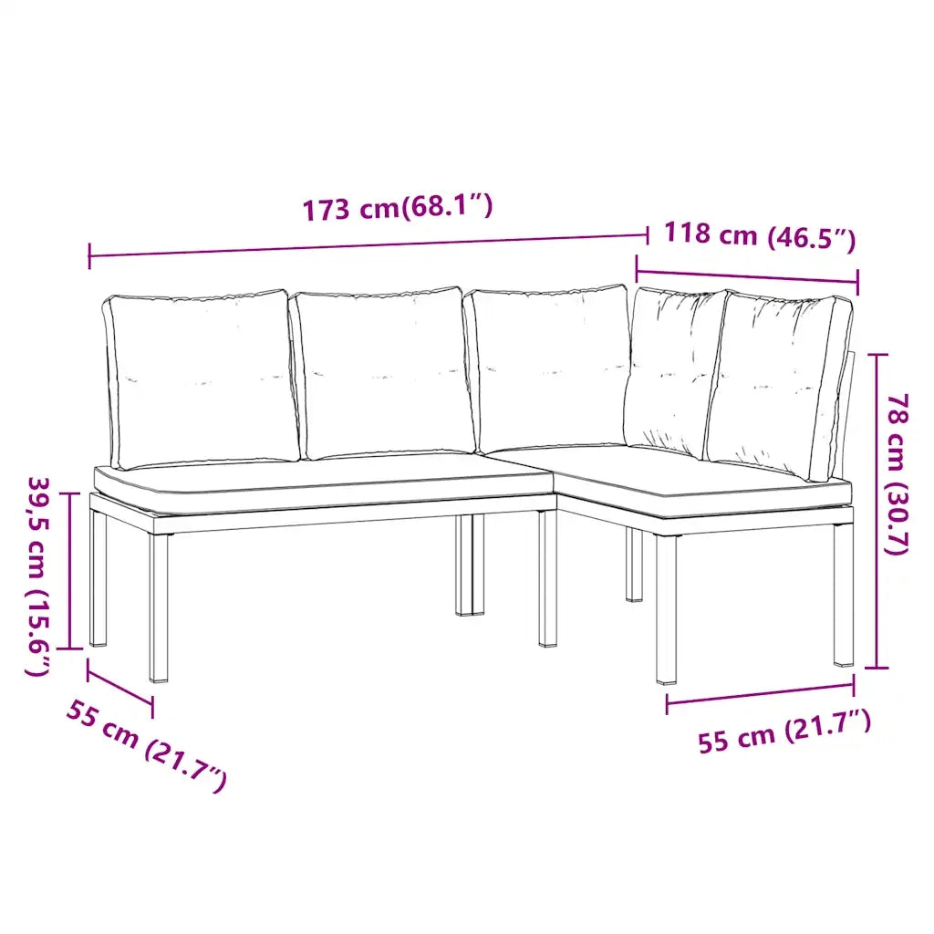 Panche Giardino con Cuscini 2pz Nere Acciaio Verniciato Polvere 4008563
