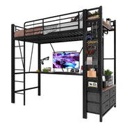 Letto a Soppalco con Scrivania; 4 Cassetti; USB; Tipo C e LED 90×200 cm; senza Materasso