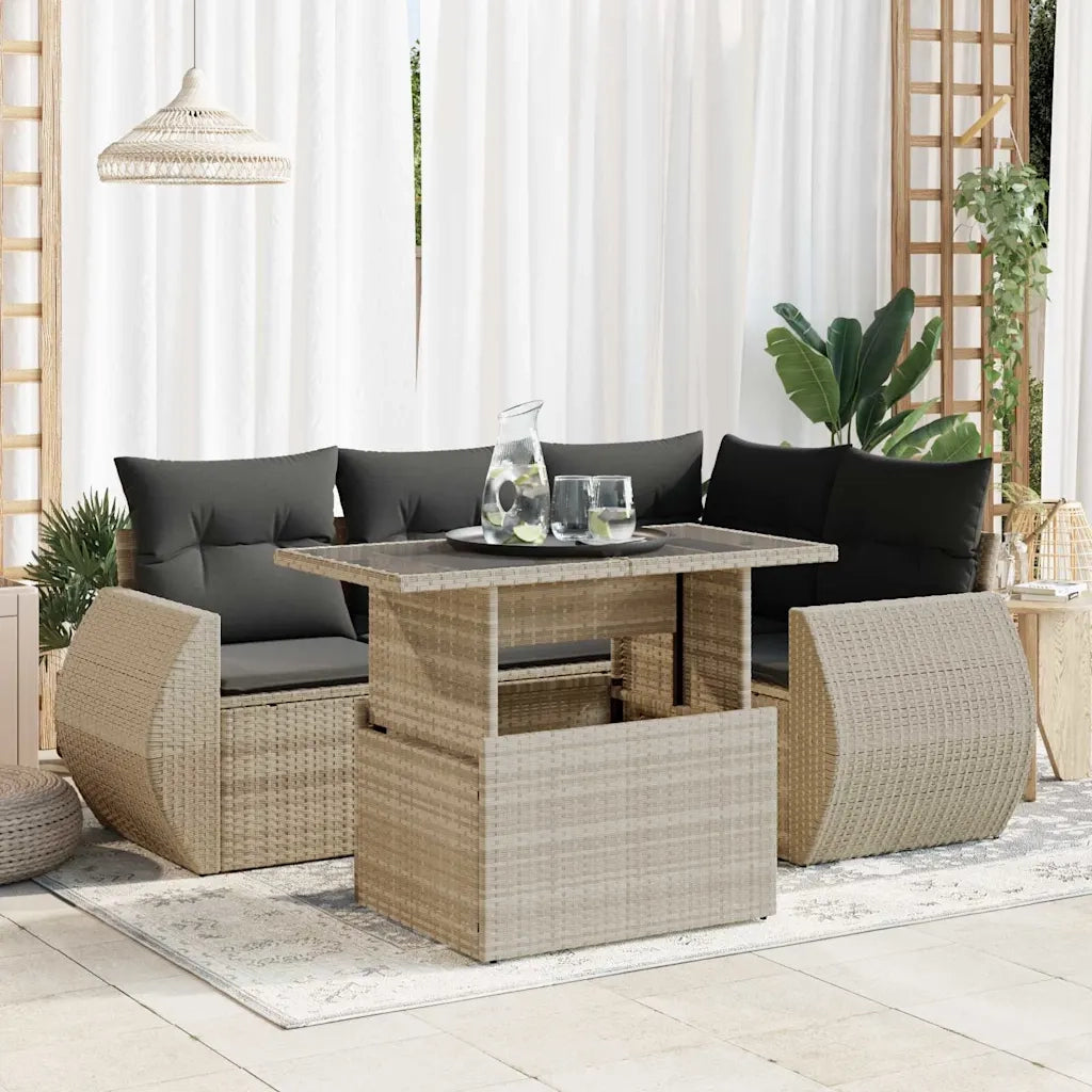 Set Divano da Giardino 6pz con Cuscini Grigio Chiaro Polyrattan