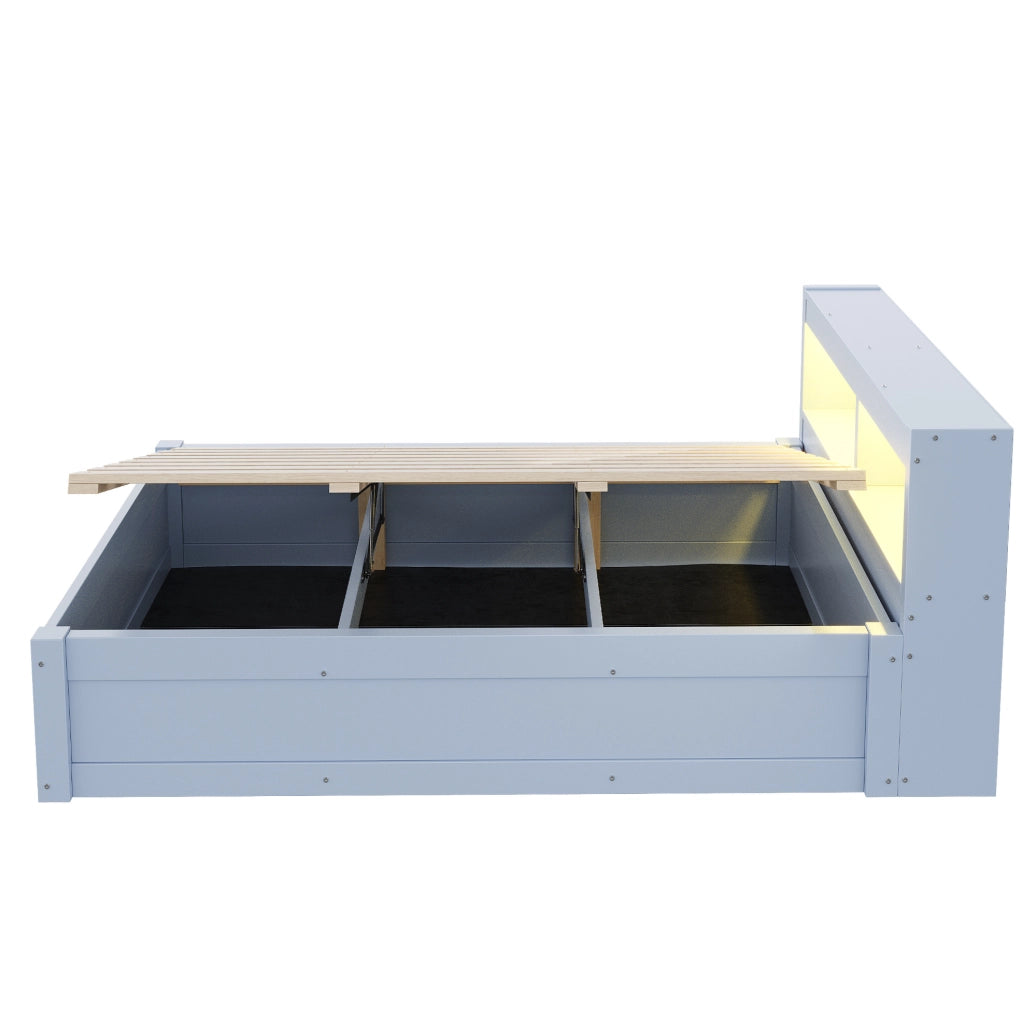 Letto multifunzionale 90x200 cm con vano contenitore, LED e presa integrata
