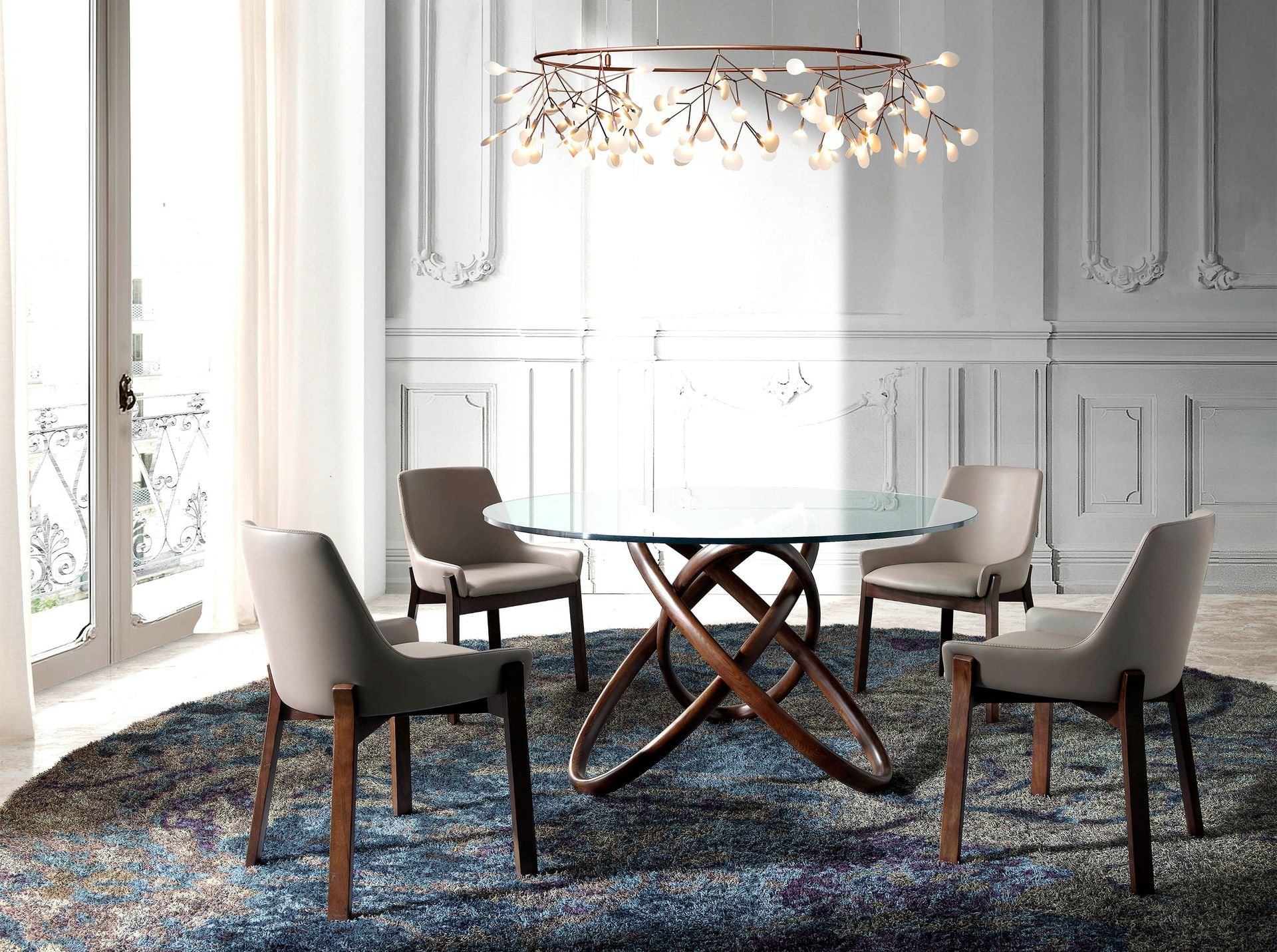 Tavolo da pranzo rotonda vetro temperato e noce