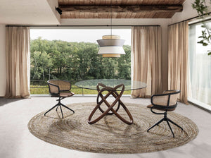 Tavolo da pranzo rotonda vetro temperato e noce