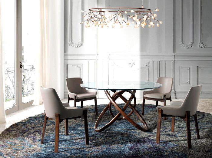 Tavolo da pranzo rotonda vetro temperato e noce