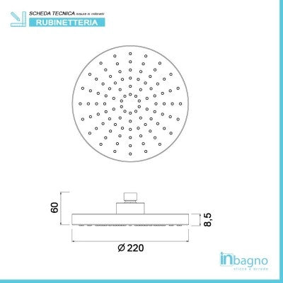 Soffione doccia tondo diametro 22 cm in ABS con finitura cromo