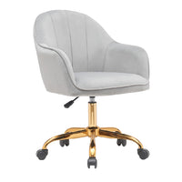 Sedia Poltrona Girevole Casa Ufficio in Velluto Grigio e Metallo Oro 5 ruote Elegante