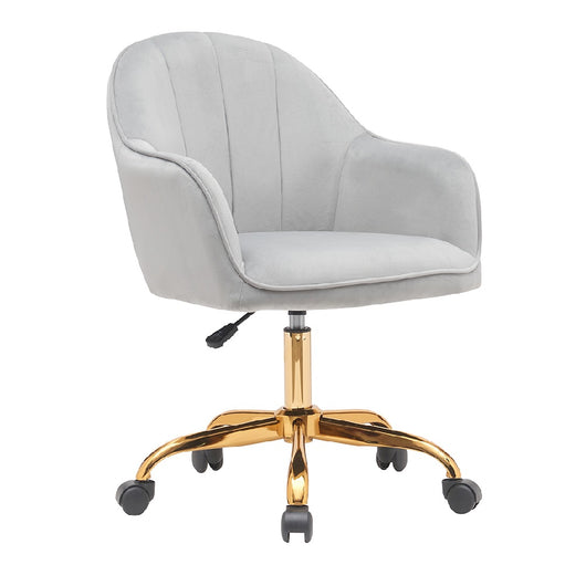 Sedia Poltrona Girevole Casa Ufficio in Velluto Grigio e Metallo Oro 5 ruote Elegante