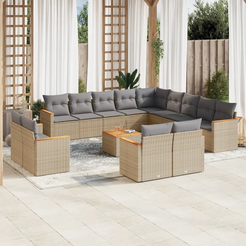 Set Divani da Giardino 14pz con Cuscini in Polyrattan Beige 3258937