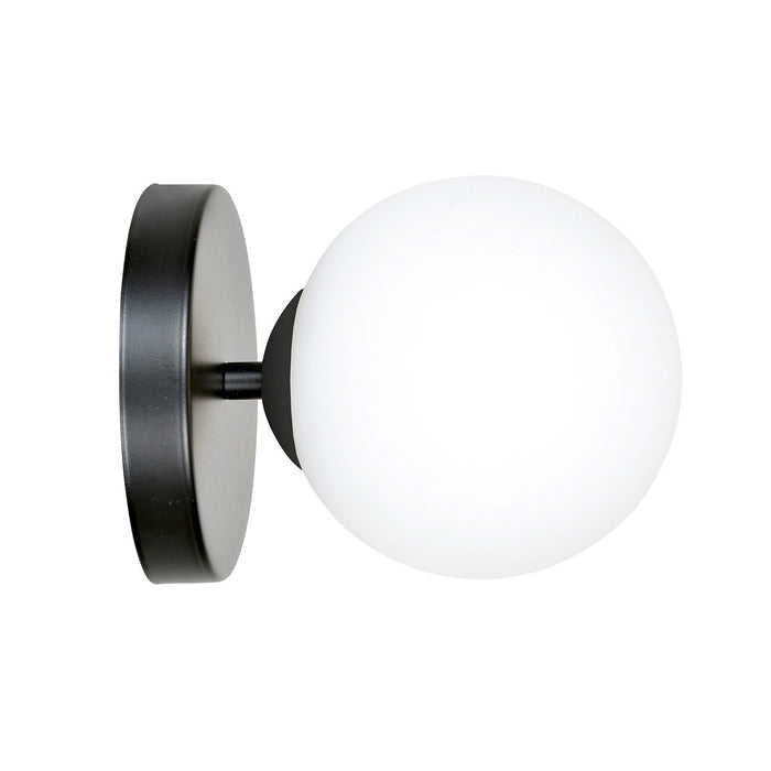 Applique A 1 Luce Bior In Acciaio Nero E Sfera In Vetro Bianco