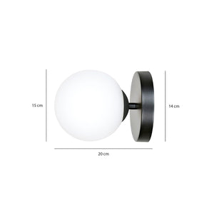 Applique A 1 Luce Bior In Acciaio Nero E Sfera In Vetro Bianco