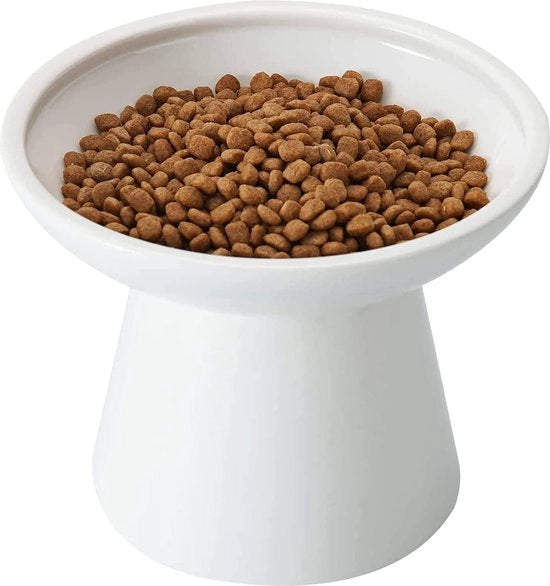 Ciotole per gatti ampie - Ciotola per gatti in ceramica 15,7 cm con fondo piatto elevato, prevenzione della stanchezza dei peli di gatto, priva di piombo e cadmio, altezza di 12,7 cm ideale per l'alimentazione dei gatti, bianca.