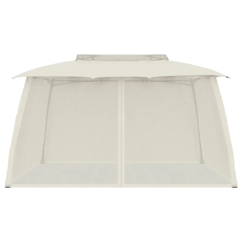 Gazebo con Tetto Doppio e Pareti Rete Crema 3,93x2,93 m Acciaio