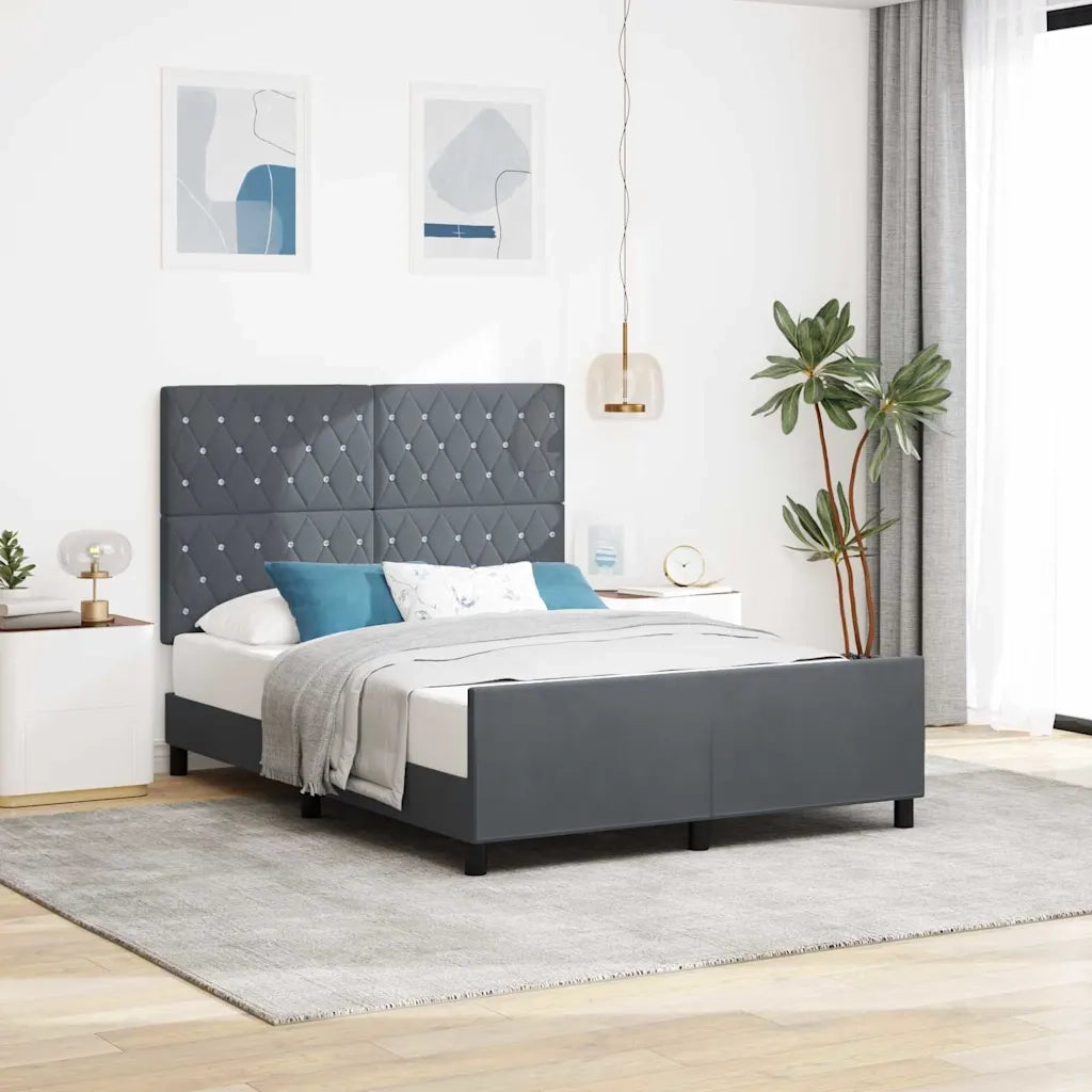 Letto a molle con testiera Grigio scuro 140 x 200 cm Velluto 3344880
