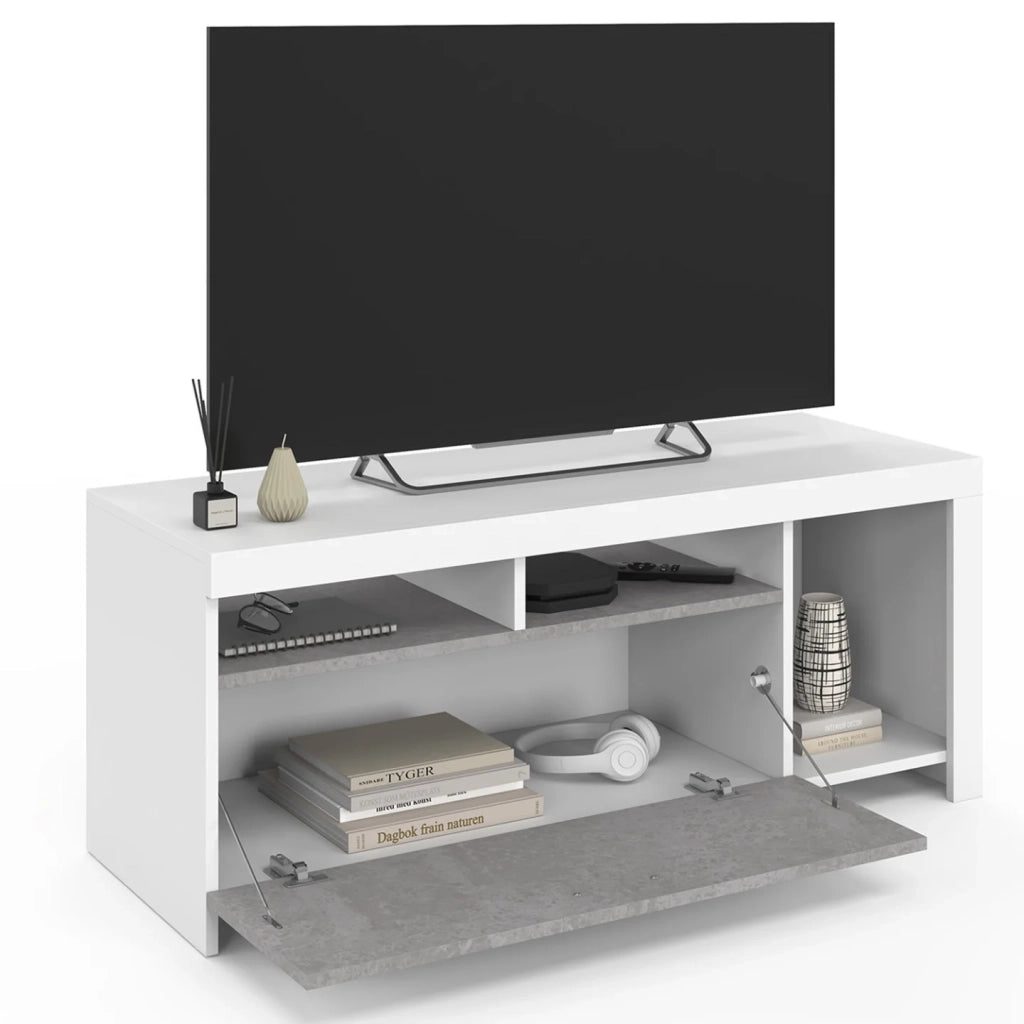 IDMarket - Mueble TV MALO blanco 110 cm y armario de hormigón