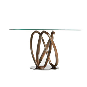 Tavolo da pranzo rotonda vetro temperato e noce