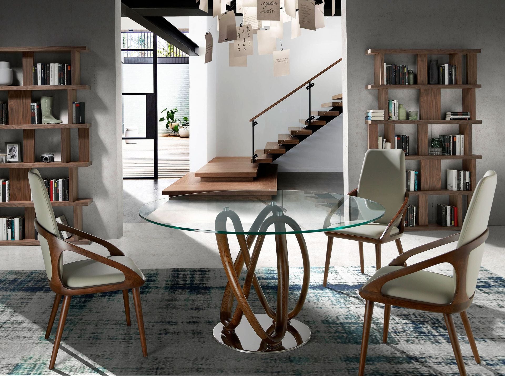 Tavolo da pranzo rotonda vetro temperato e noce