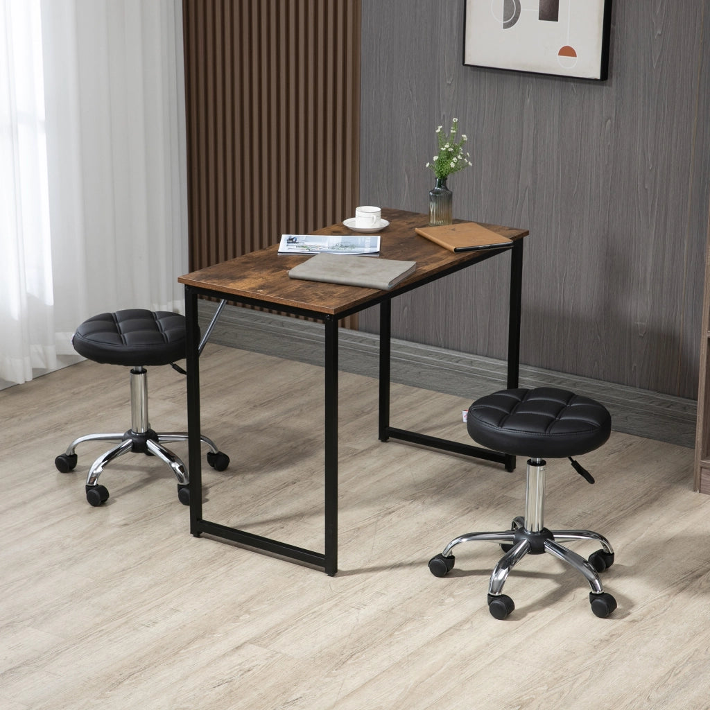 Sgabello girevole regolabile in altezza con ruote per saloni estetici in pelle sintetica nera Ø 35,5 × 48-63 cm