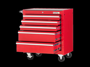 Carrello da officina con 5 cassetti, colore rosso