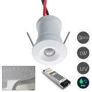 KIT 9pcs Mini faretto IP65 LED 1W resa 12W incasso punto luce box doccia cielo stellato segnapassi alimentatore colore NERO luce 3000K