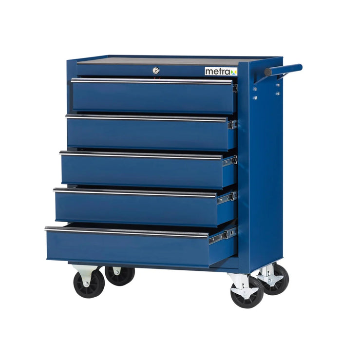 Carrello da officina, semplice con 5 cassetti, colore blu