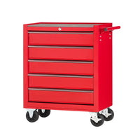 Carrello da officina, semplice con 5 cassetti, colore rosso