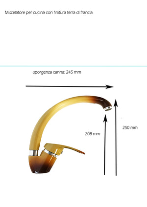 Rubinetto miscelatore per cucina con canna alta, terra di francia
