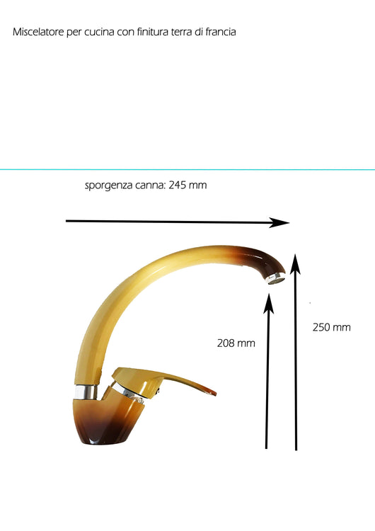 Rubinetto miscelatore per cucina con canna alta, terra di francia