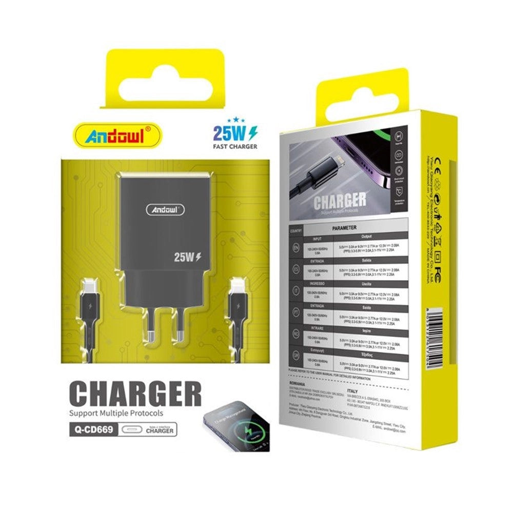 Trade Shop - Caricabatterie Da Muro A Ricarica Rapida Con Cavo Da Type-c A Lightning Da 25 W Q-cd669b -