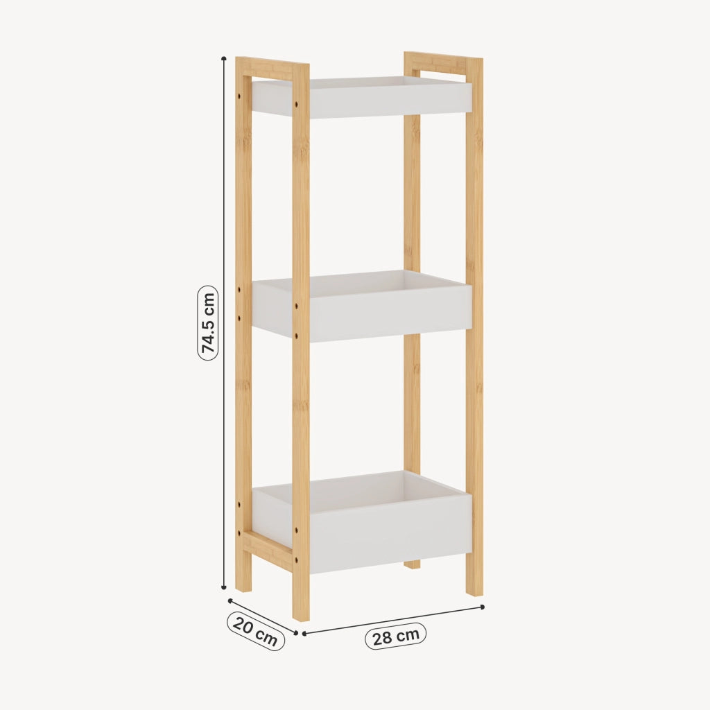 Scaffale da Terra Anun in Bambù Mobile da Bagno con 3 Cestini 78 x 80 x 40 cm - Color Naturale / Bianco [en.casa]