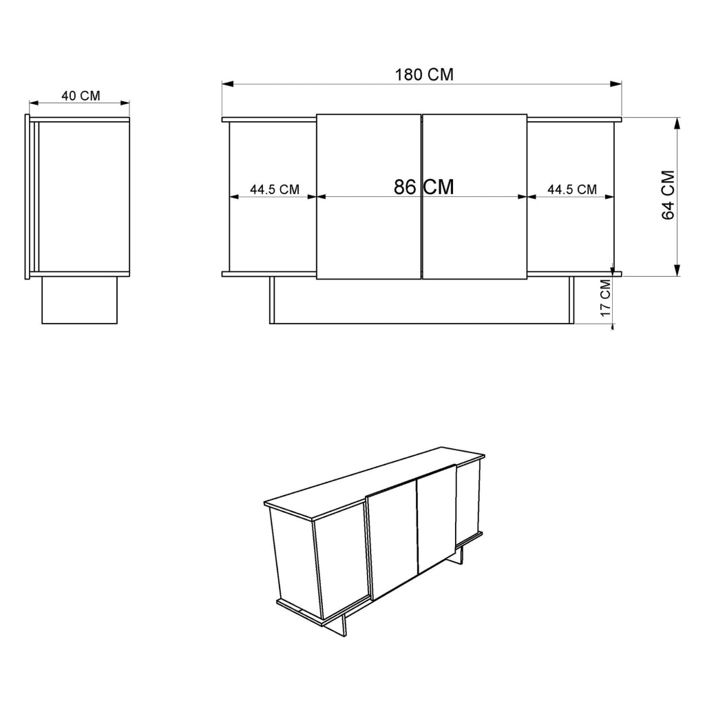 Madia Coste, Credenza 3 Ripiani, 180x40x81h cm Marrone Rovere