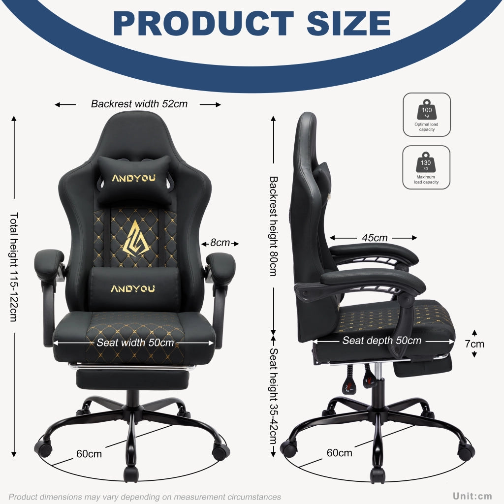 Poltrona Gaming Racing Ergonomic ¨C zephmum ¨C Pelle Nera 80x70x130