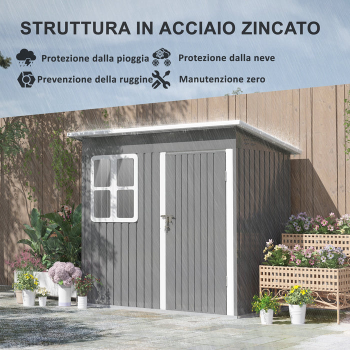 Casetta Box da Giardino 220x130 cm Porta con Blocco Finestra e Prese d'Aria in Acciaio Grigio