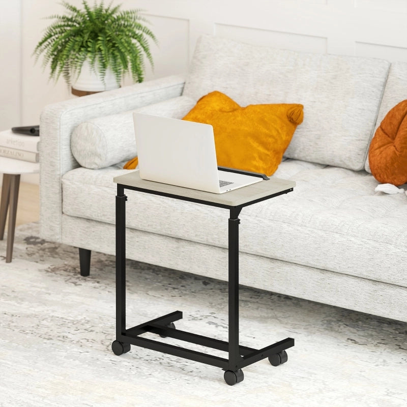 Tavolino a C con ruote e piano inclinabile, regolabile in altezza per soggiorno e letto, 55 × 36 × 62,5-82,5 cm