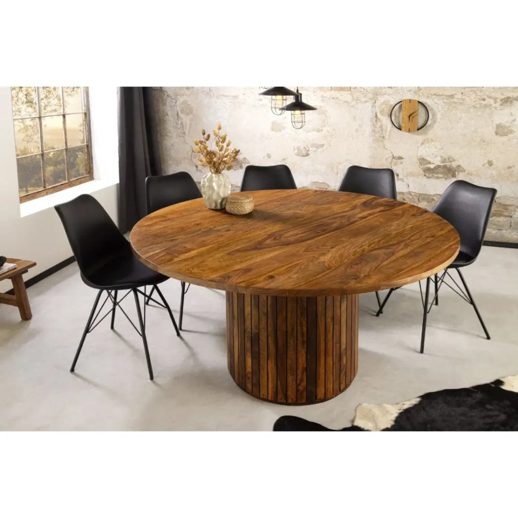 Tavolo da pranzo YONA rotondo 120 cm – Tavolo rustico in legno massello di sheesham