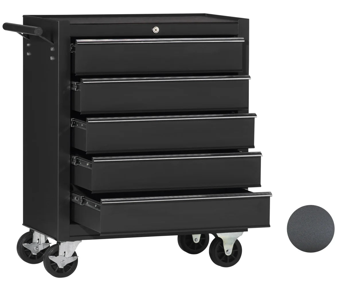 Carrello da officina, semplice con 5 cassetti, colore nero