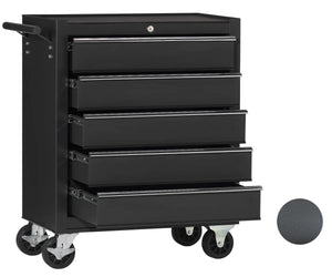 Carrello da officina, semplice con 5 cassetti, colore nero