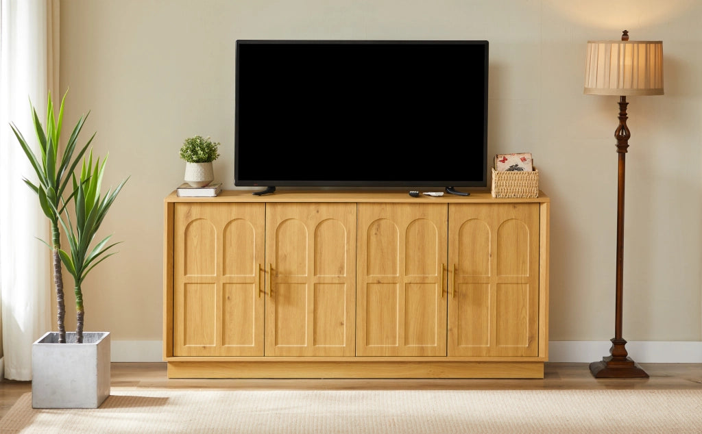 Sideboard con ripiani regolabili e ante curve in MDF naturale