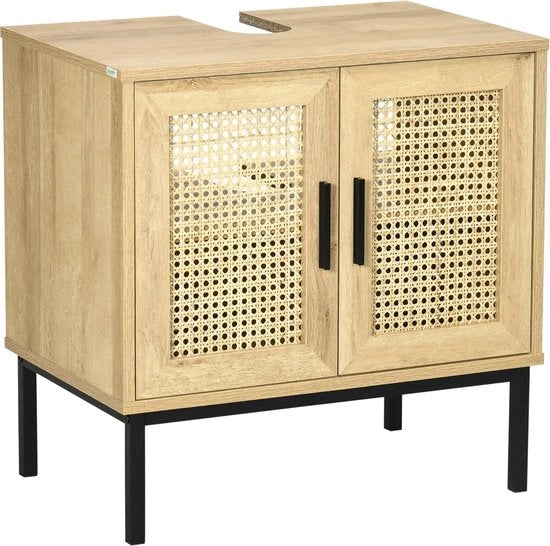 Wastafel con cassettiera a fondo naturale - Mobile per bagno con protezione contro gli urti - 60x39x60 cm
