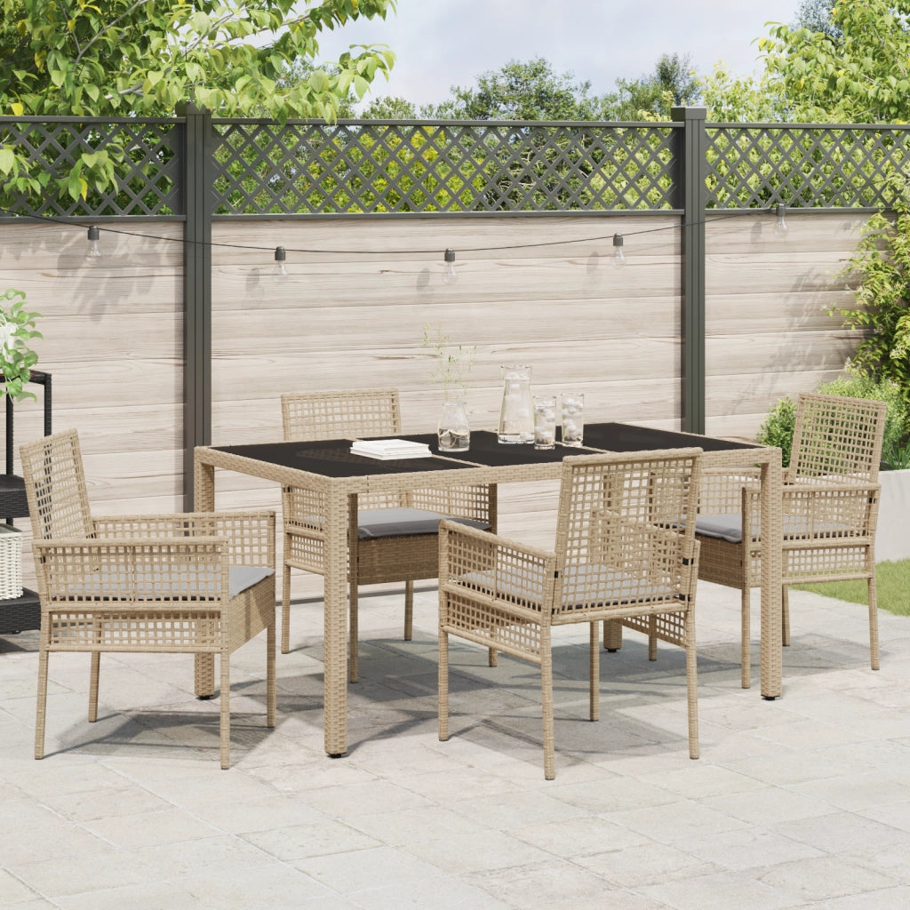 Set da pranzo da giardino 5 pezzi con cuscini beige in rattan sintetico