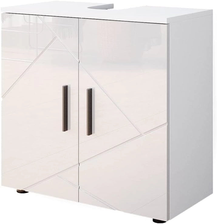 Mobile sottolavabo per bagno Irma, Bianco lucido, 60 x 59 cm, con ritaglio per sifone e ripiano interno per conservazione